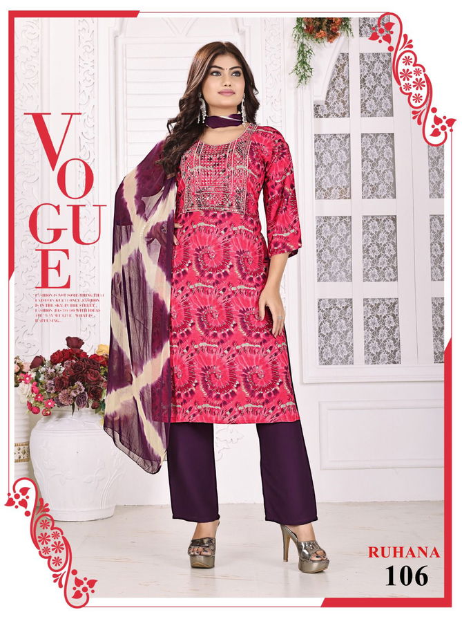 Ruhana Vol 2 By Fashion Talk Rayon Procaine Printed Kurti With Bottom Dupatta Wholesale Online
